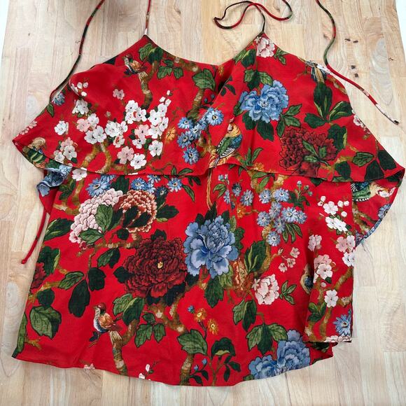 Alice + Olivia Marybeth Chinoiserie Garden & Ruby Print Silk Halter Top - Picture 2 of 9